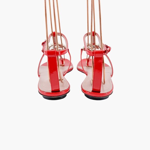 Gucci Crystal GG Interlock T-Strap Sandals EU 37 US 7 Red Patent Flat Logo Thong - Picture 7 of 13